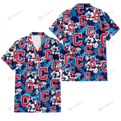 Cleveland Indians Light Blue Hibiscus Banana Leaf Navy Background 3D Hawaiian Shirt