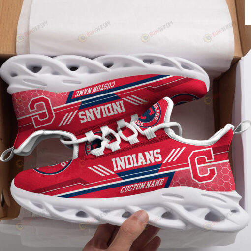 Cleveland Indians Logo Custom Name Pattern 3D Max Soul Sneaker Shoes In Red