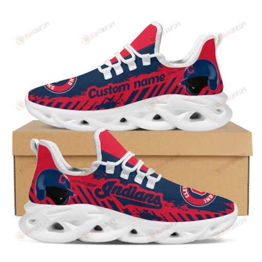 Cleveland Indians Logo Helmet And Stripe Pattern Custom Name 3D Max Soul Sneaker Shoes