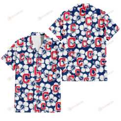 Cleveland Indians Modern White Hibiscus Navy Background 3D Hawaiian Shirt