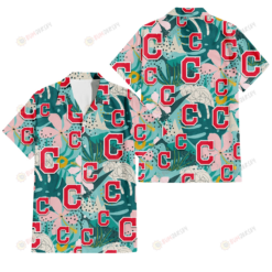 Cleveland Indians Pastel Hibiscus Palm Leaf Tiny Dot Green Background 3D Hawaiian Shirt