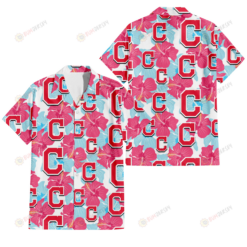 Cleveland Indians Pink Blue Hibiscus White Background 3D Hawaiian Shirt