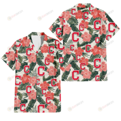 Cleveland Indians Pink Coral Hibiscus Banana Leaf Beige Background 3D Hawaiian Shirt