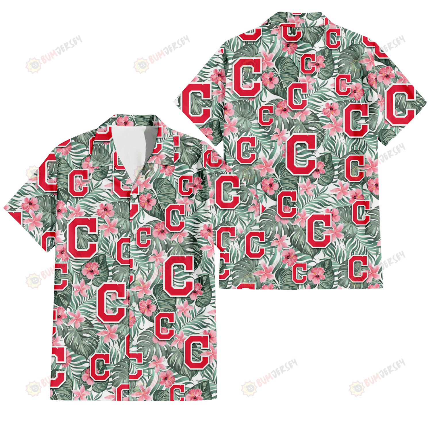 Cleveland Indians Pink Hibiscus Porcelain Flower Tropical Leaf White Background 3D Hawaiian Shirt