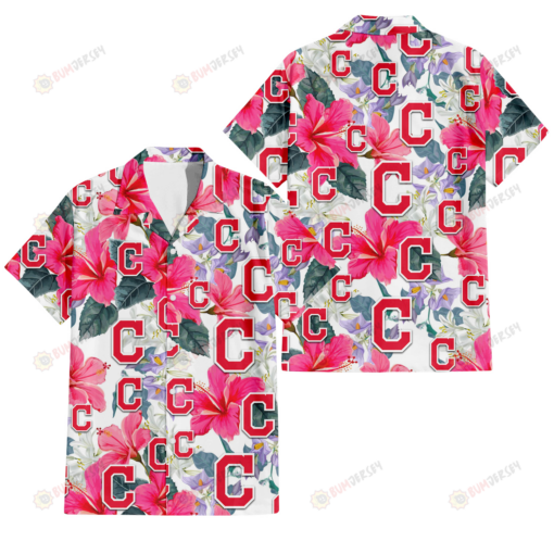 Cleveland Indians Pink Hibiscus White Orchid White Background 3D Hawaiian Shirt