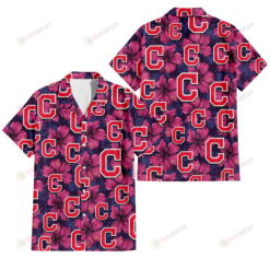 Cleveland Indians Plum Vilolet Hibiscus Dark Navy Leaf Black 3D Hawaiian Shirt
