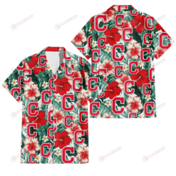 Cleveland Indians Red Coral Hibiscus White Porcelain Flower Banana Leaf 3D Hawaiian Shirt