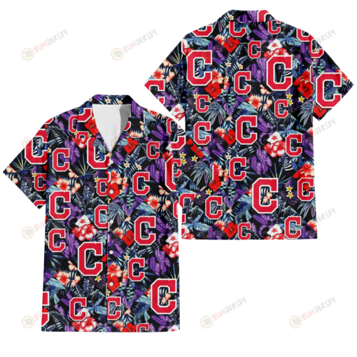 Cleveland Indians Red Hibiscus Caro Black Background 3D Hawaiian Shirt
