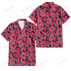 Cleveland Indians Red Hibiscus Dark Gray Background 3D Hawaiian Shirt