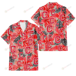 Cleveland Indians Red Hibiscus Gray Leaf Beige Background 3D Hawaiian Shirt