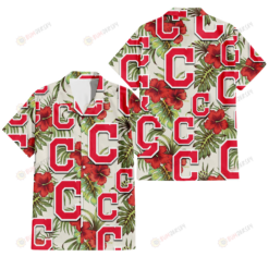 Cleveland Indians Red Hibiscus Green Tropical Leaf Cream Background 3D Hawaiian Shirt