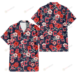 Cleveland Indians Red Pink White Hibiscus Black Background 3D Hawaiian Shirt