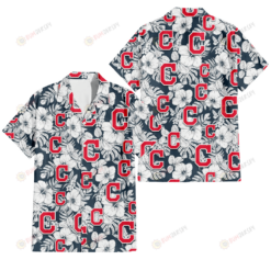 Cleveland Indians Sketch Hibiscus Leaf Dark Gray Background 3D Hawaiian Shirt