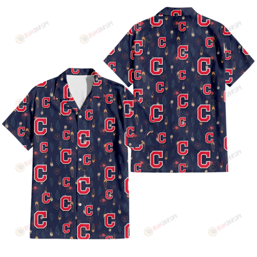 Cleveland Indians Small Hibiscus Buds Navy Background 3D Hawaiian Shirt