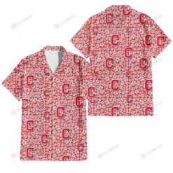 Cleveland Indians Tiny White Hibiscus Pattern Red Background 3D Hawaiian Shirt