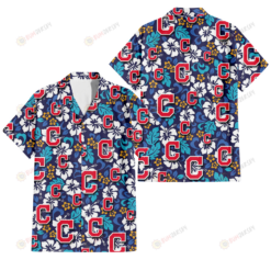 Cleveland Indians White Hibiscus Ceramic Style Navy Background 3D Hawaiian Shirt