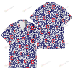 Cleveland Indians White Hibiscus Pattern Slate Blue Background 3D Hawaiian Shirt