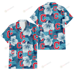Cleveland Indians White Hibiscus Turquoise Banana Leaf Navy Background 3D Hawaiian Shirt
