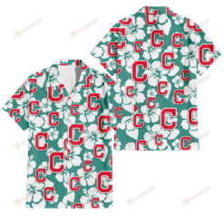 Cleveland Indians White Hibiscus Turquoise Stripe Background 3D Hawaiian Shirt