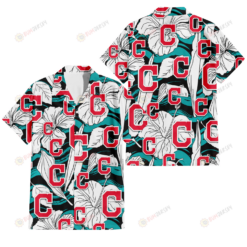 Cleveland Indians White Hibiscus Turquoise Wave Black Background 3D Hawaiian Shirt