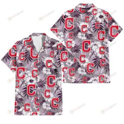 Cleveland Indians White Hibiscus Violet Leaves Light Grey Background 3D Hawaiian Shirt