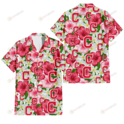 Cleveland Indians White Porcelain Flower Pink Hibiscus White Background 3D Hawaiian Shirt