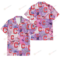 Cleveland Indians White Purple Hibiscus Pink Hummingbird Pink Background 3D Hawaiian Shirt