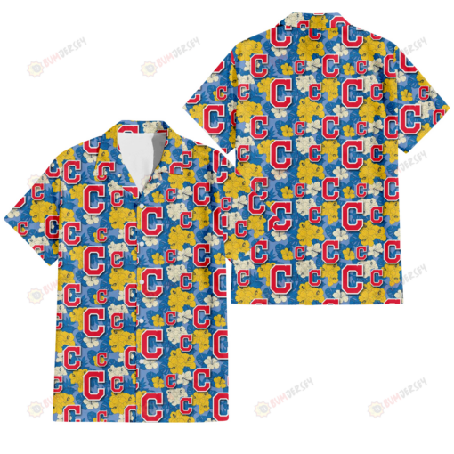 Cleveland Indians Yellow White Hibiscus Powder Blue Background 3D Hawaiian Shirt