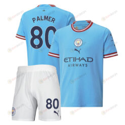 Cole Palmer 80 Manchester City Home Kit 2022-23 Youth Jersey - Sky Blue
