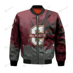 College of Charleston Cougars Bomber Jacket 3D Printed Basketball Net Grunge Pattern