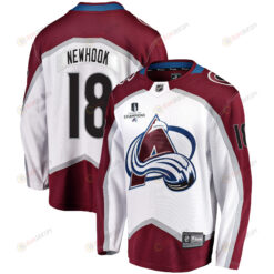 Colorado Avalanche Alex Newhook 18 Away 2022 Stanley Cup Champions Breakaway Men Jersey - White