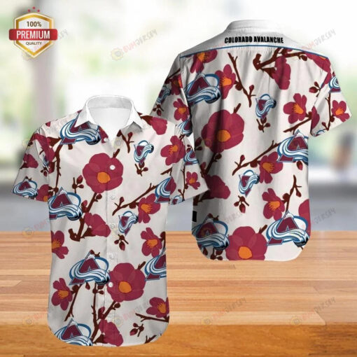 Colorado Avalanche Logo And Flower Pattern Curved Hawaiian Shirt