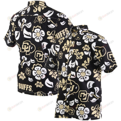 Colorado Buffaloes Black Floral Button-Up Hawaiian Shirt