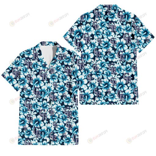 Colorado Rockies Blue Line White Hibiscus Black Background 3D Hawaiian Shirt