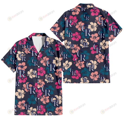 Colorado Rockies Colorful Hibiscus Black Background 3D Hawaiian Shirt