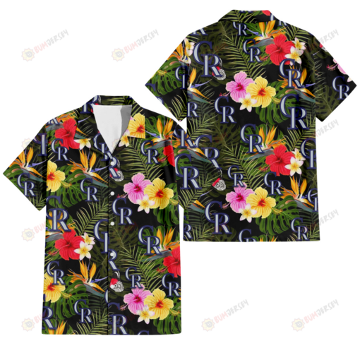 Colorado Rockies Colorful Hibiscus Green Leaf Back Background 3D Hawaiian Shirt