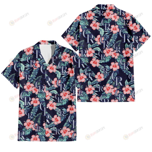 Colorado Rockies Coral Hibiscus Green Banana Leaf Black Background 3D Hawaiian Shirt