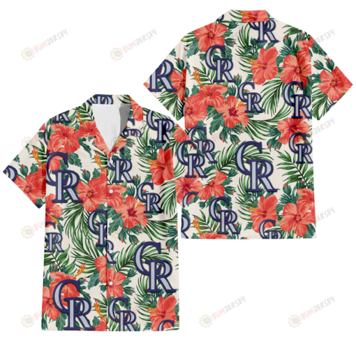 Colorado Rockies Coral Hibiscus Green Leaf Beige Background 3D Hawaiian Shirt