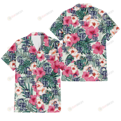 Colorado Rockies Coral Pink Hibiscus Green Leaf Beige Background 3D Hawaiian Shirt