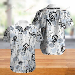 Colorado Rockies Floral & Leaf Pattern Curved Hawaiian Shirt In White & Grey