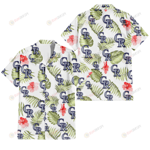 Colorado Rockies Light Salmon Hibiscus Green Leaf White Background 3D Hawaiian Shirt