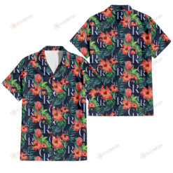 Colorado Rockies Orange Hibiscus Green Tropical Leaf Dark Background 3D Hawaiian Shirt