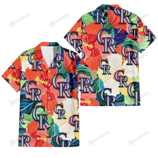 Colorado Rockies Orange White Tropical Hibiscus Green Leaf 3D Hawaiian Shirt