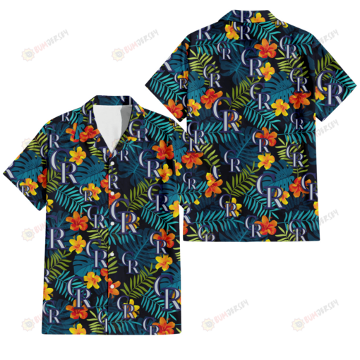 Colorado Rockies Orange Yellow Green Leaf Black Background 3D Hawaiian Shirt