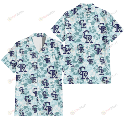 Colorado Rockies Pale Turquoise Hibiscus Light Cyan Background 3D Hawaiian Shirt