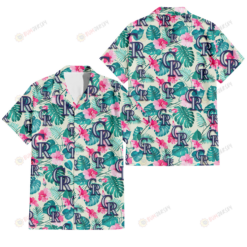Colorado Rockies Pink Hibiscus Green Leaf Beige Background 3D Hawaiian Shirt