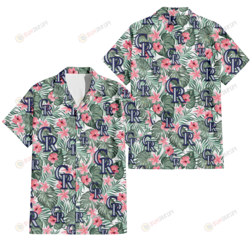 Colorado Rockies Pink Hibiscus Porcelain Flower Tropical Leaf White Background 3D Hawaiian Shirt