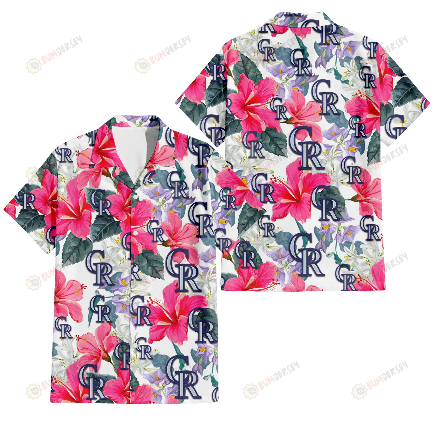 Colorado Rockies Pink Hibiscus White Orchid White Background 3D Hawaiian Shirt