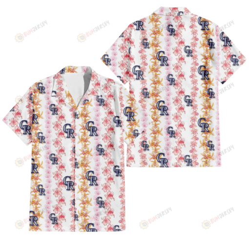 Colorado Rockies Pink Hibiscus Yellow Pink Orchid White Background 3D Hawaiian Shirt