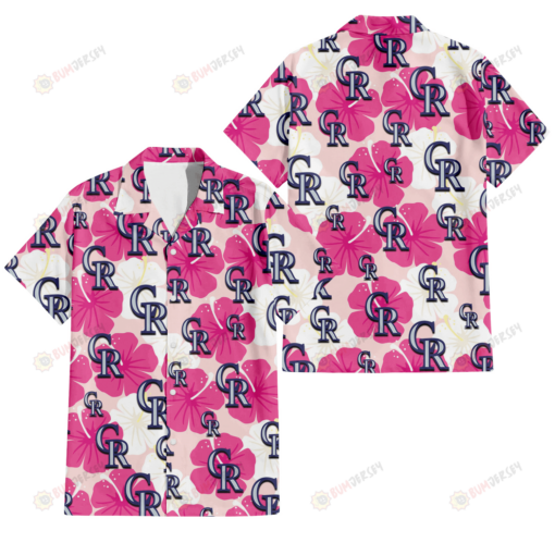 Colorado Rockies Pink White Hibiscus Misty Rose Background 3D Hawaiian Shirt